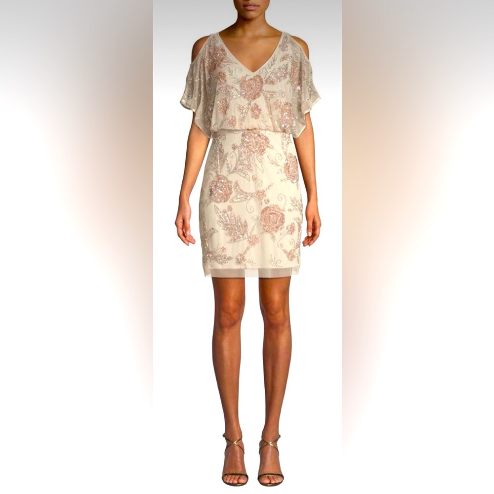 NWT Aidan Mattox Slit-Sleeve Beaded Blouson Dress size 4